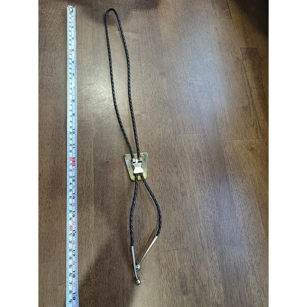 Vintage Navajo Gibson Gene Sterling Silver Western Overlay Bolo Tie